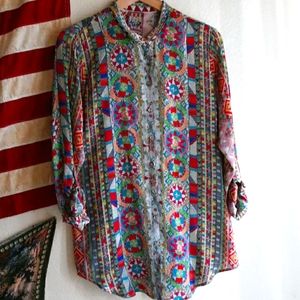 Johnny Was Bohemian Mandala Colorful Blouse